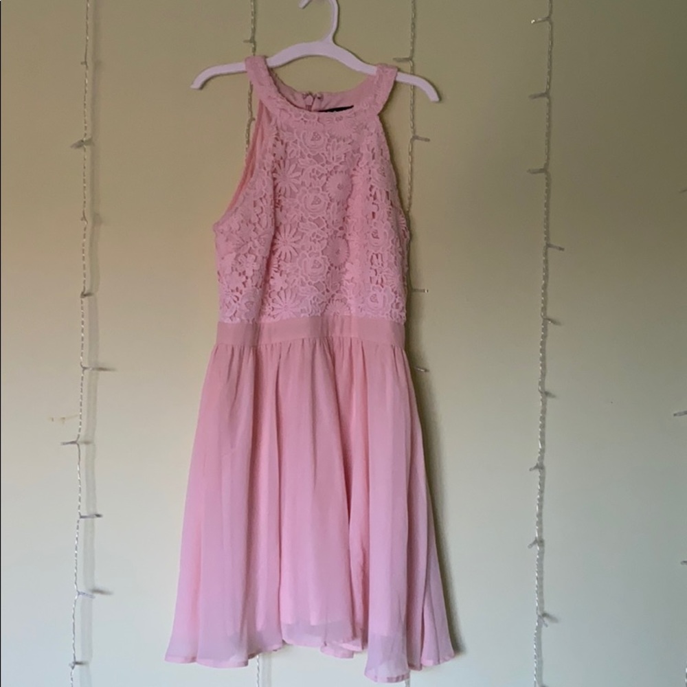 Pink zip up floral lace dress with waistband